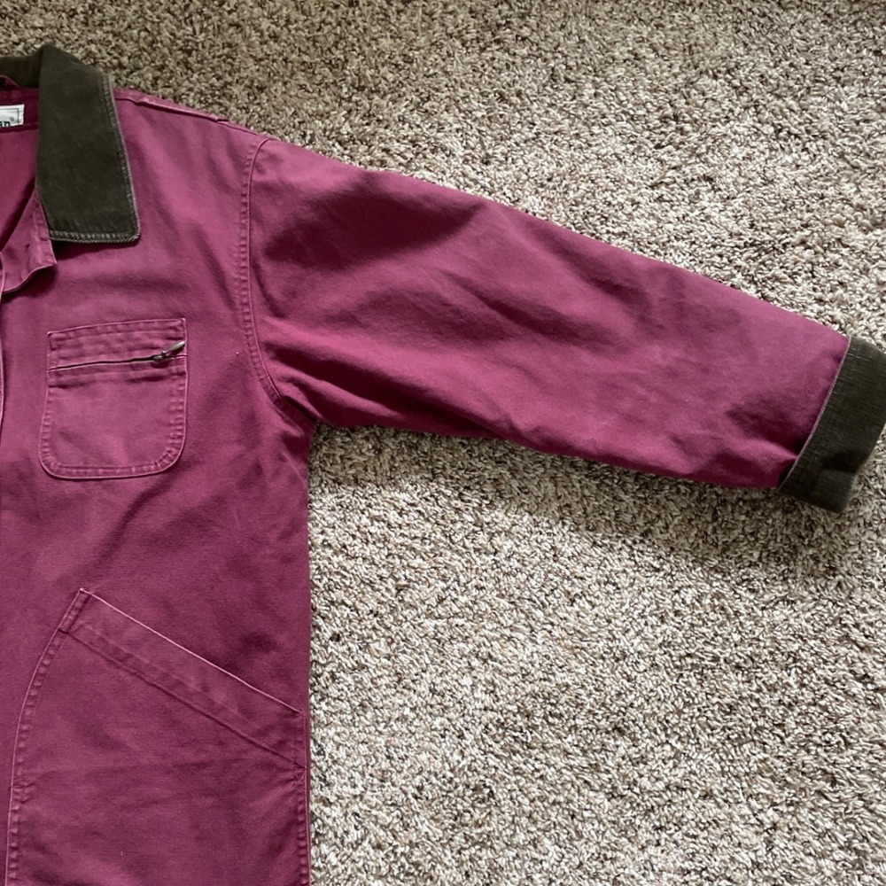 LL Bean Womens Burgundy Cotton Canvas Barn Coat Corduroy Collar Jacket Medium - Picture 7 of 16